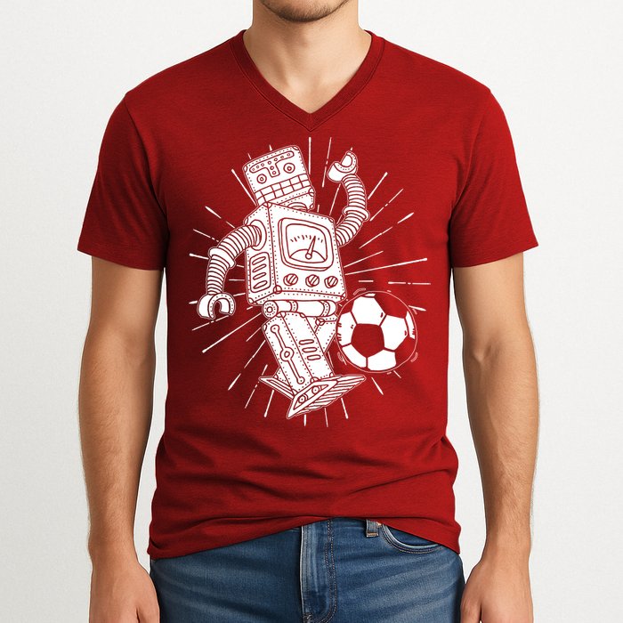 Retro Soccer Robot V-Neck T-Shirt
