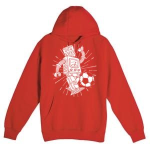 Retro Soccer Robot Premium Pullover Hoodie