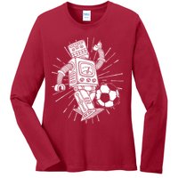 Retro Soccer Robot Ladies Long Sleeve Shirt