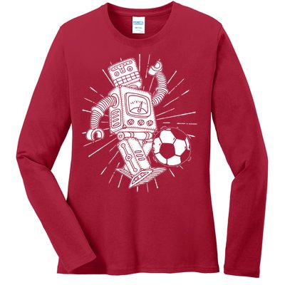 Retro Soccer Robot Ladies Long Sleeve Shirt