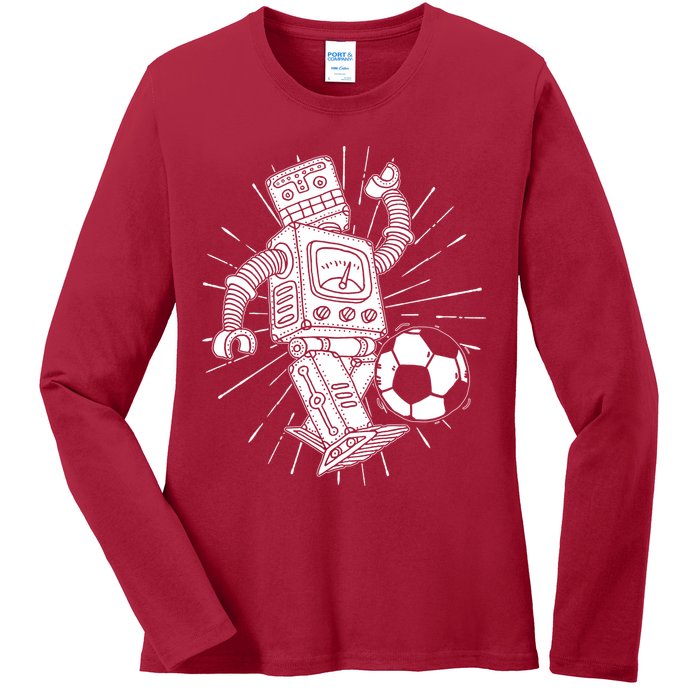 Retro Soccer Robot Ladies Long Sleeve Shirt