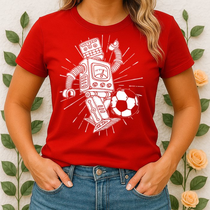 Retro Soccer Robot Womens T-Shirt