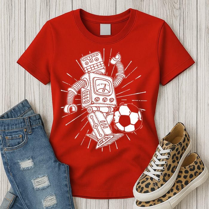 Retro Soccer Robot Womens T-Shirt