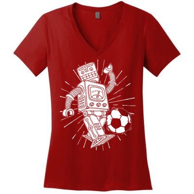 Retro Soccer Robot Women's V-Neck T-Shirt