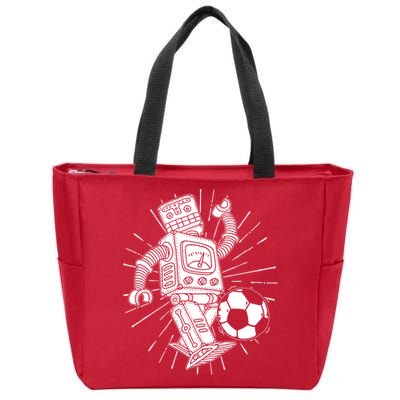 Retro Soccer Robot Zip Tote Bag