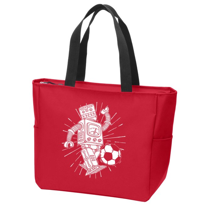Retro Soccer Robot Zip Tote Bag