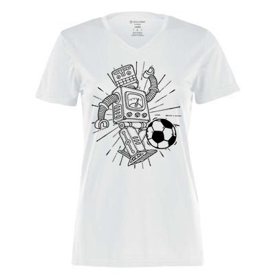 Retro Soccer Robot Women's Momentum V-Neck T-Shirt