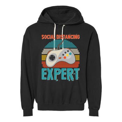 Retro Social Distancing Expert Video Gamer Garment-Dyed Fleece Hoodie