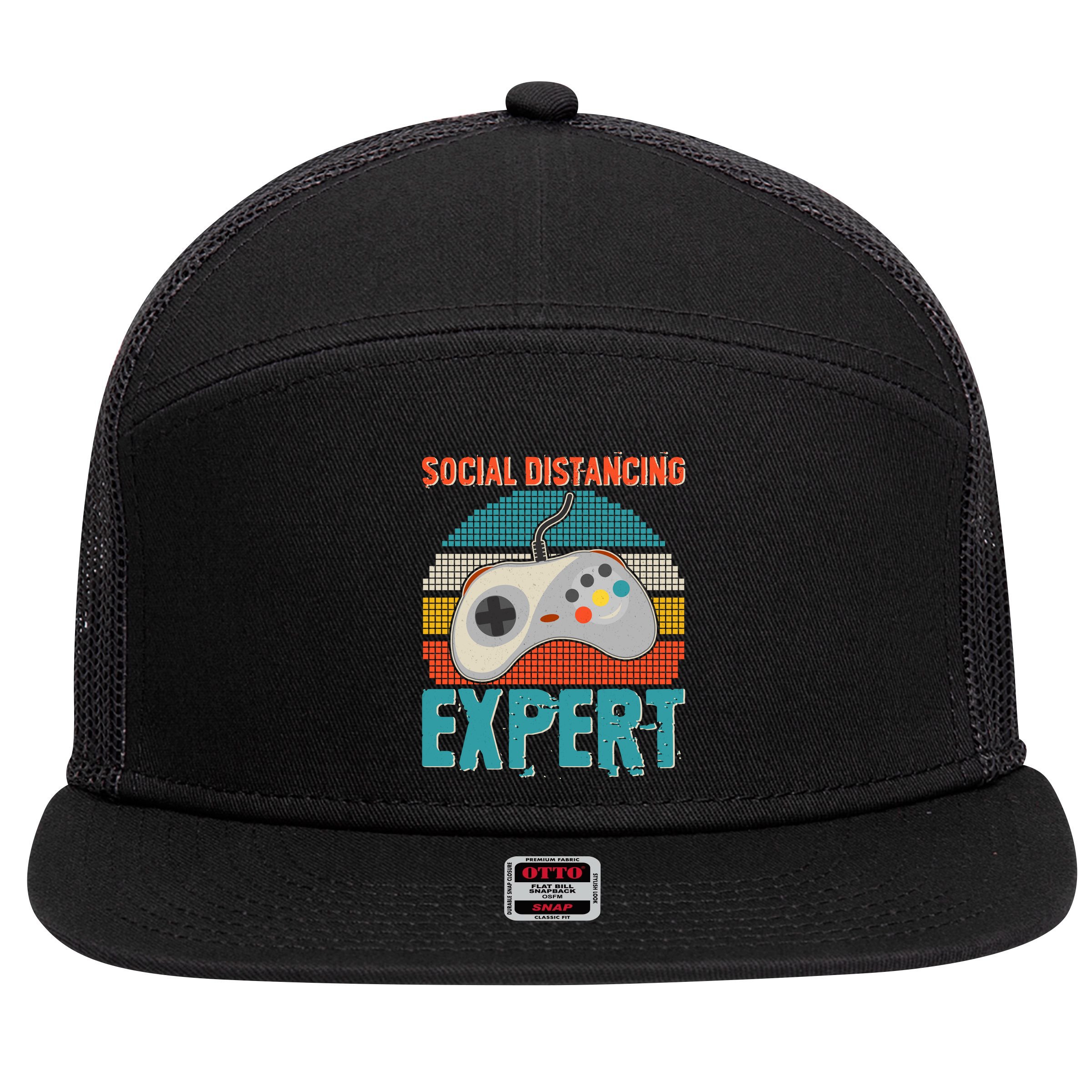 Retro Social Distancing Expert Video Gamer 7 Panel Mesh Trucker Snapback Hat