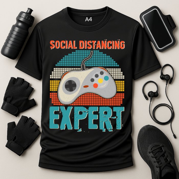 Retro Social Distancing Expert Video Gamer Cooling Performance Crew T-Shirt