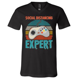 Retro Social Distancing Expert Video Gamer V-Neck T-Shirt