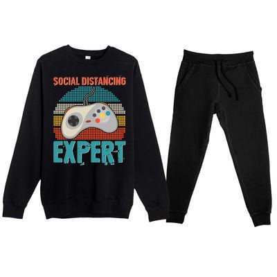 Retro Social Distancing Expert Video Gamer Premium Crewneck Sweatsuit Set