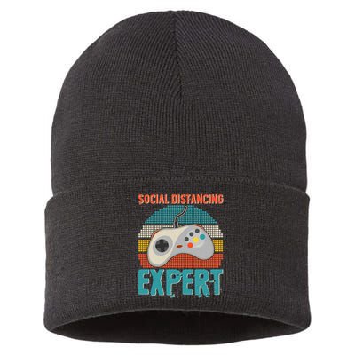 Retro Social Distancing Expert Video Gamer Sustainable Knit Beanie
