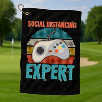 Retro Social Distancing Expert Video Gamer Golf Towel