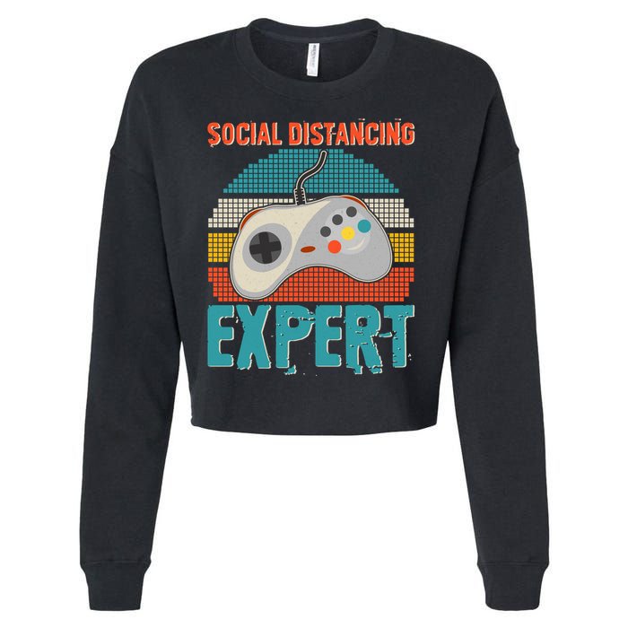 Retro Social Distancing Expert Video Gamer Cropped Pullover Crew