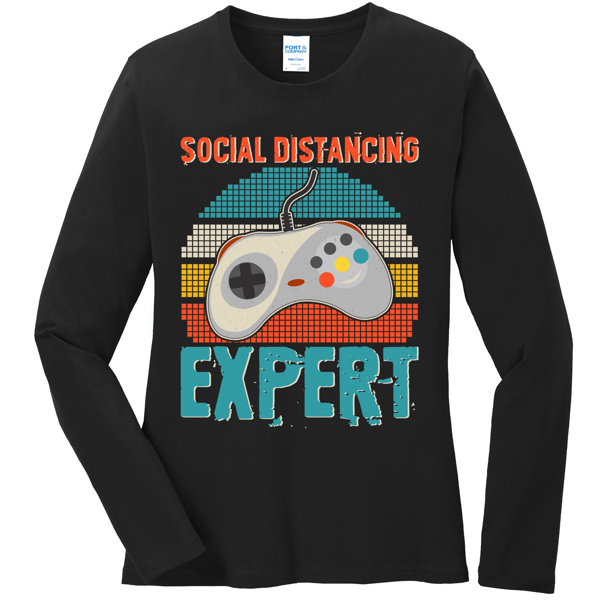 Retro Social Distancing Expert Video Gamer Ladies Long Sleeve Shirt