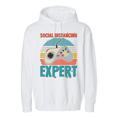 Retro Social Distancing Expert Video Gamer Garment-Dyed Fleece Hoodie