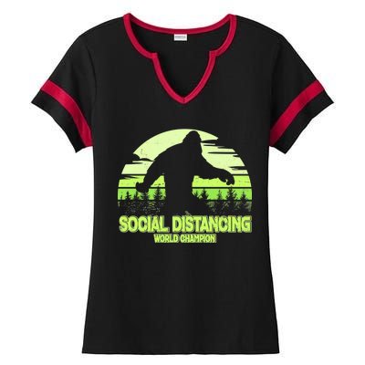 Retro Social Distancing World Champion Sasquatch Ladies Halftime Notch Neck Tee