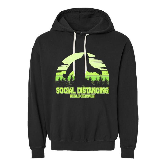 Retro Social Distancing World Champion Sasquatch Garment-Dyed Fleece Hoodie