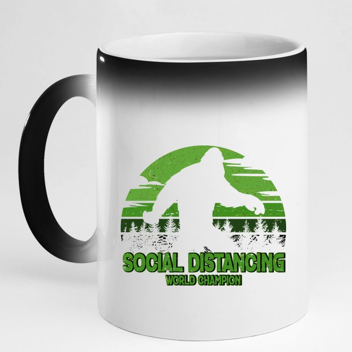 Retro Social Distancing World Champion Sasquatch 11oz Black Color Changing Mug