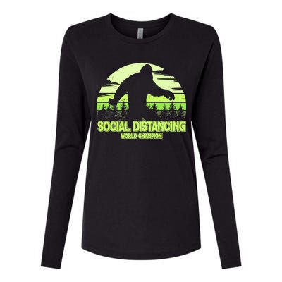 Retro Social Distancing World Champion Sasquatch Womens Cotton Relaxed Long Sleeve T-Shirt