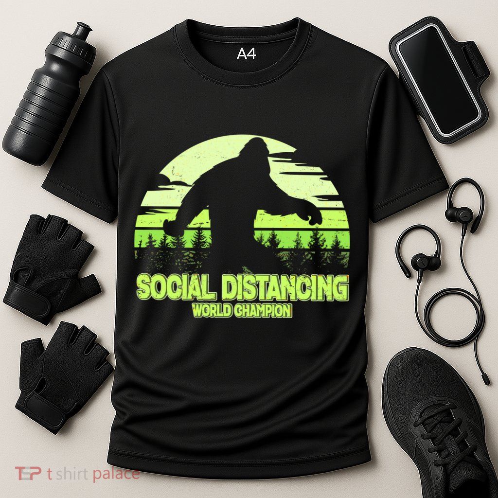 Retro Social Distancing World Champion Sasquatch Performance Shirt