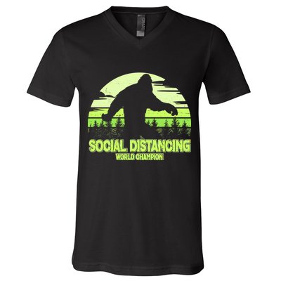 Retro Social Distancing World Champion Sasquatch V-Neck T-Shirt