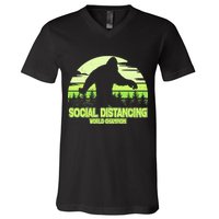 Retro Social Distancing World Champion Sasquatch V-Neck T-Shirt