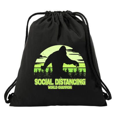 Retro Social Distancing World Champion Sasquatch Drawstring Bag
