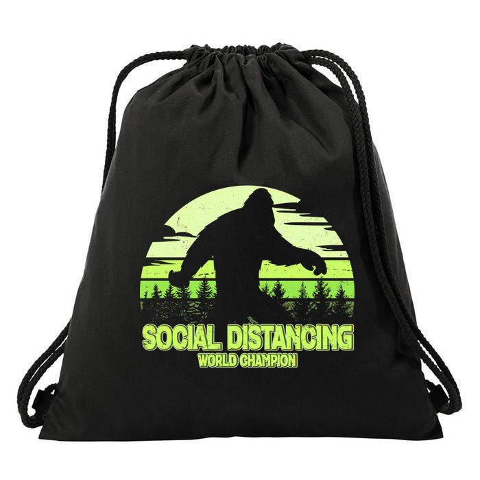 Retro Social Distancing World Champion Sasquatch Drawstring Bag