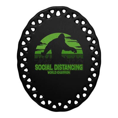 Retro Social Distancing World Champion Sasquatch Ceramic Oval Ornament