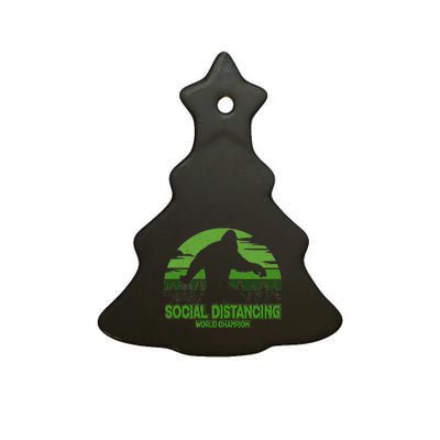 Retro Social Distancing World Champion Sasquatch Ceramic Tree Ornament