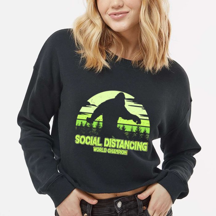 Retro Social Distancing World Champion Sasquatch Cropped Pullover Crew