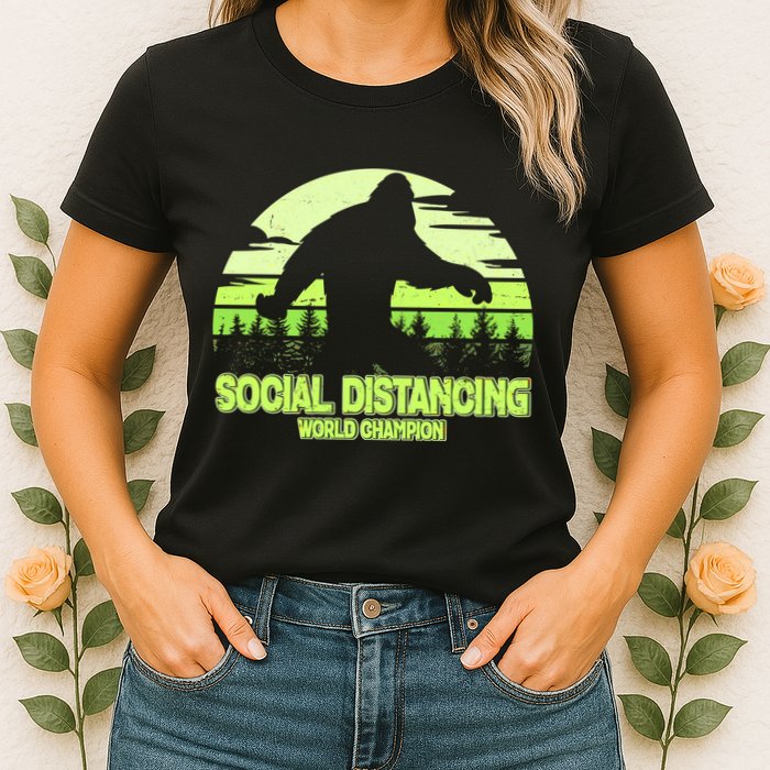 Retro Social Distancing World Champion Sasquatch Womens T-Shirt