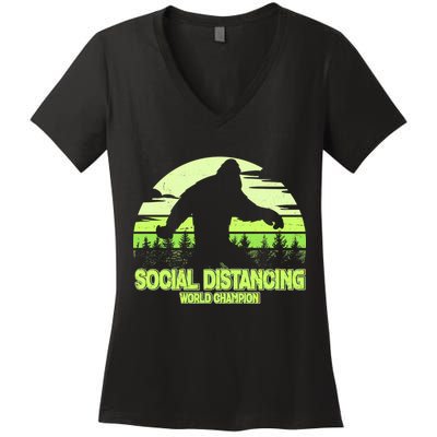 Retro Social Distancing World Champion Sasquatch Women's V-Neck T-Shirt