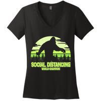 Retro Social Distancing World Champion Sasquatch Women's V-Neck T-Shirt