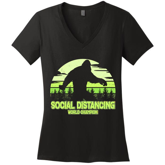 Retro Social Distancing World Champion Sasquatch Women's V-Neck T-Shirt