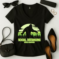 Retro Social Distancing World Champion Sasquatch Women's V-Neck T-Shirt