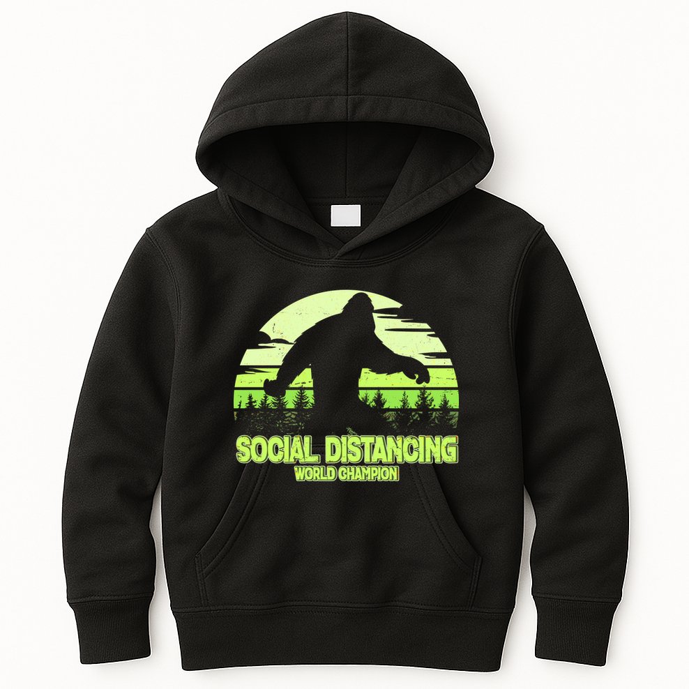 Retro Social Distancing World Champion Sasquatch Kids Hoodie