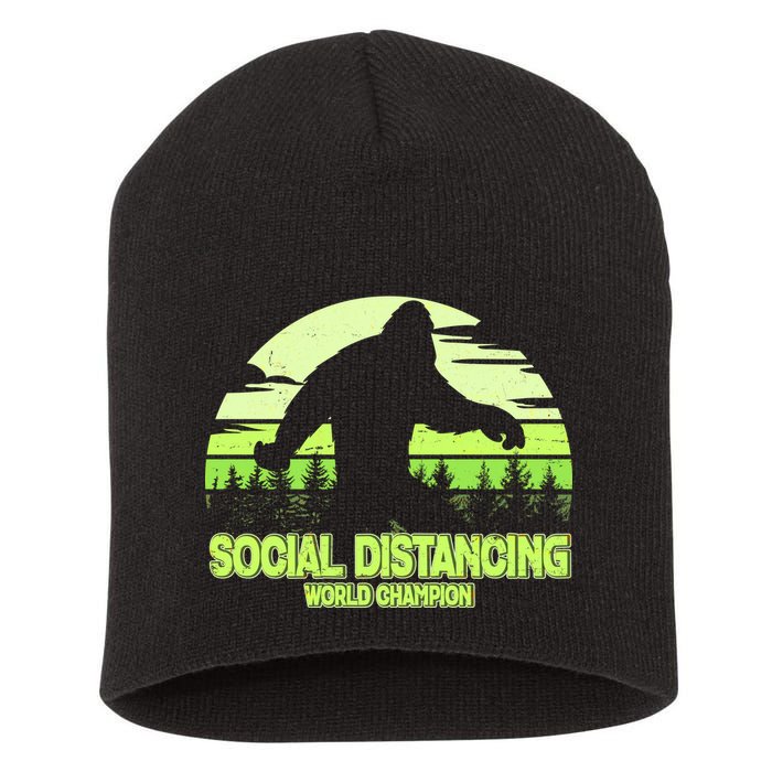 Retro Social Distancing World Champion Sasquatch Short Acrylic Beanie