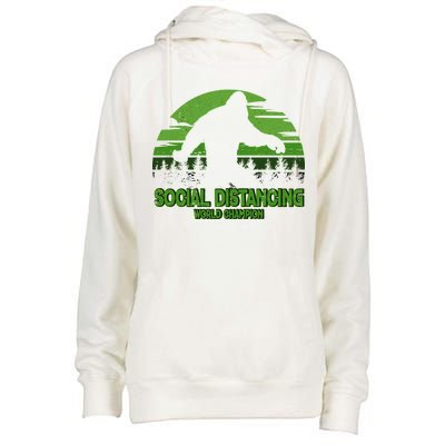 Retro Social Distancing World Champion Sasquatch Womens Funnel Neck Pullover Hood