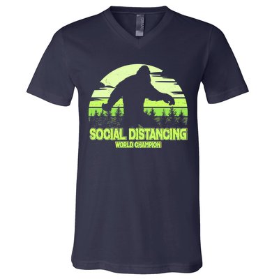 Retro Social Distancing World Champion Sasquatch V-Neck T-Shirt