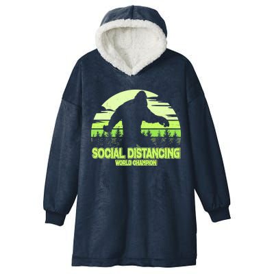 Retro Social Distancing World Champion Sasquatch Hooded Wearable Blanket