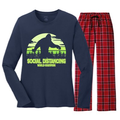 Retro Social Distancing World Champion Sasquatch Women's Long Sleeve Flannel Pajama Set 