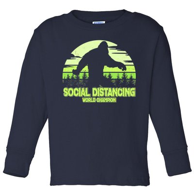 Retro Social Distancing World Champion Sasquatch Toddler Long Sleeve Shirt