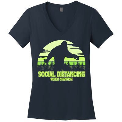 Retro Social Distancing World Champion Sasquatch Women's V-Neck T-Shirt