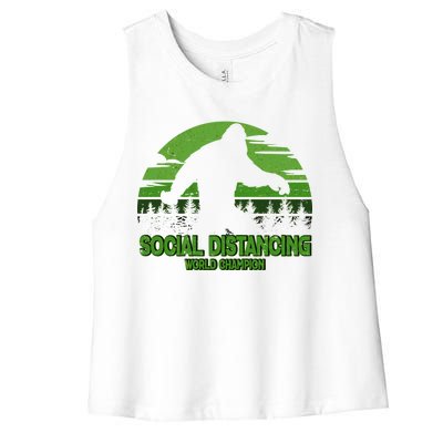 Retro Social Distancing World Champion Sasquatch Women's Racerback Cropped Tank