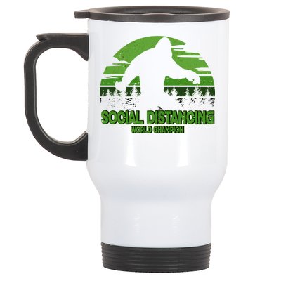 Retro Social Distancing World Champion Sasquatch Stainless Steel Travel Mug