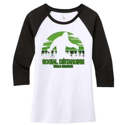 Retro Social Distancing World Champion Sasquatch Women's Tri-Blend 3/4-Sleeve Raglan Shirt