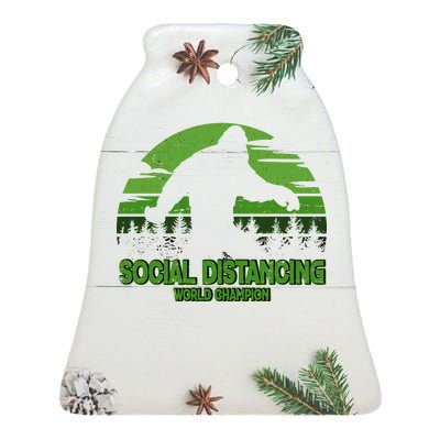 Retro Social Distancing World Champion Sasquatch Ceramic Bell Ornament